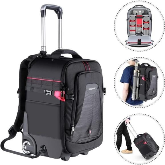 2-in-1 Rolling Camera Backpack Trolley Case - Anti-Shock Detachable Padded - Picture 2 of 8